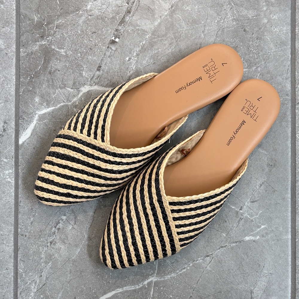 Time and Tru Black and Tan Mules